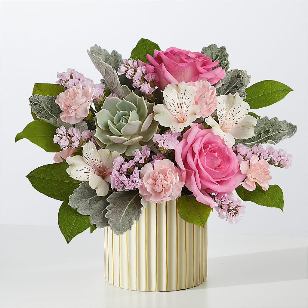 Dusty Rose Bouquet with Ivory Vase – Double D Flower Shop, Mercedes TX