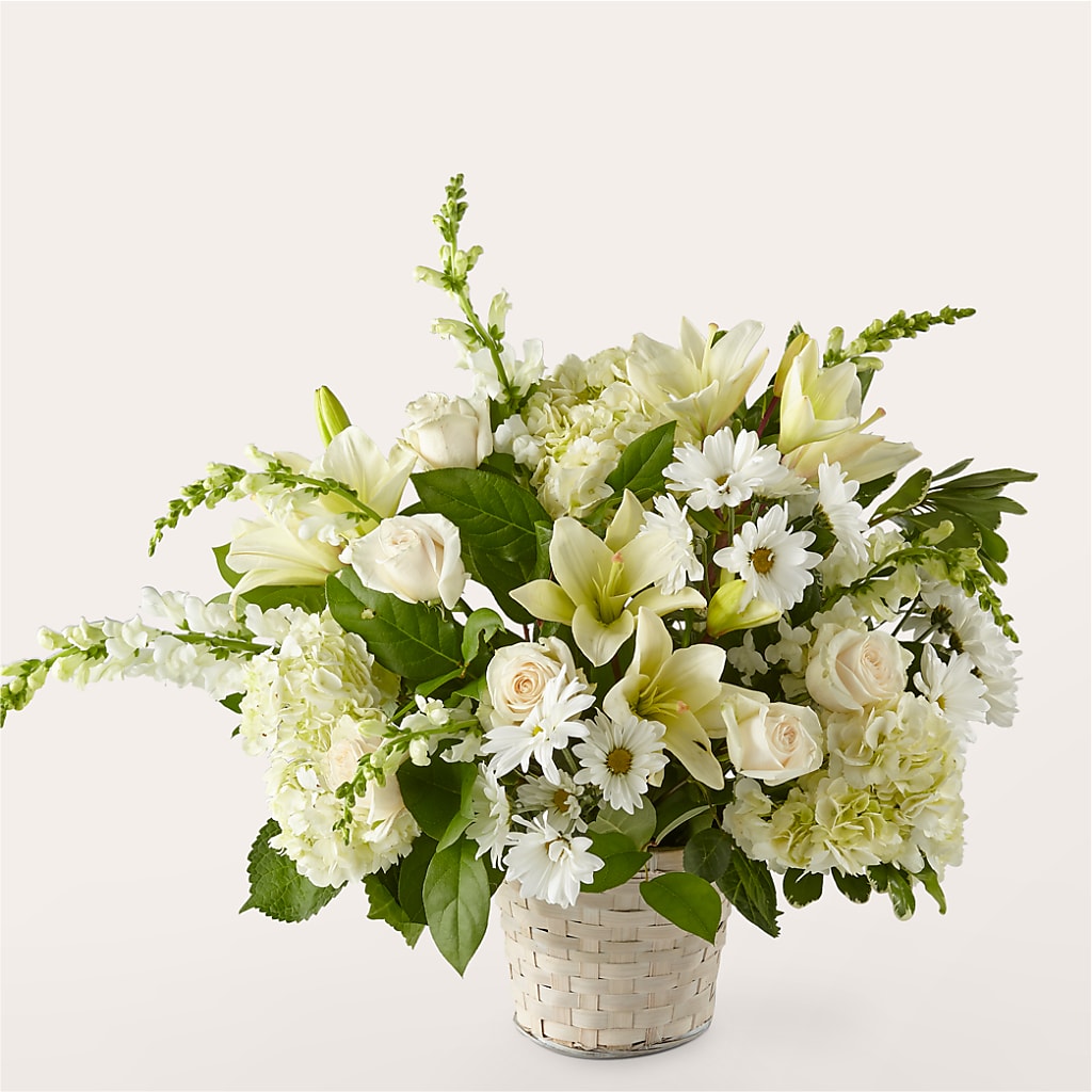 Ivory Elegance Floral Basket – Double D Flower Shop, Mercedes TX