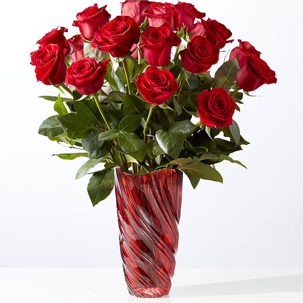 Classic Love Red Rose Bouquet with Luxe Swirl Vase – Double D Flower Shop, Mercedes TX