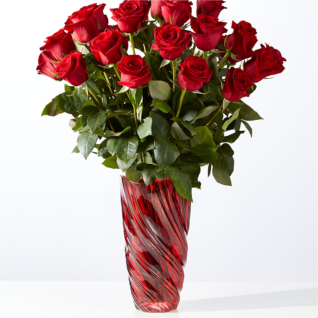 Classic Love Red Rose Bouquet with Luxe Swirl Vase – Double D Flower Shop, Mercedes TX