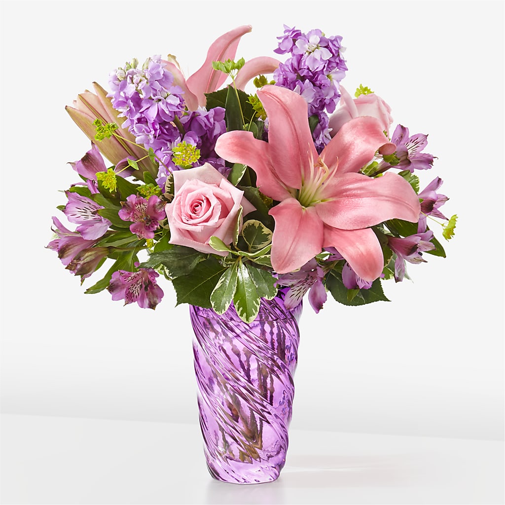 Precious Petals Bouquet with Luxe Swirl Vase – Double D Flower Shop, Mercedes TX