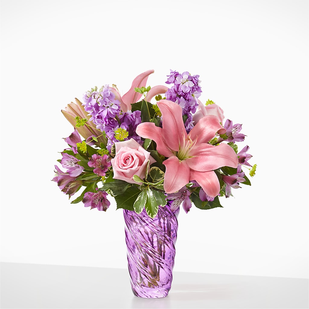 Precious Petals Bouquet with Luxe Swirl Vase – Double D Flower Shop, Mercedes TX