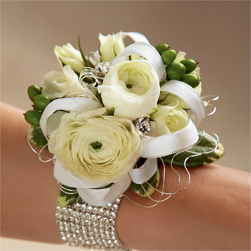 White Wedding Corsage – Double D Flower Shop, Mercedes TX