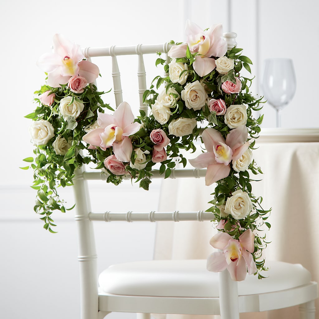 Orchid Rose Chair Décor – Double D Flower Shop, Mercedes TX