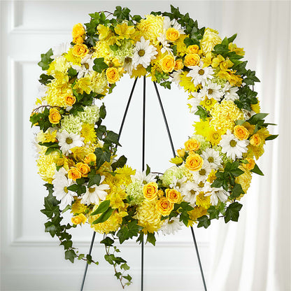Golden Remembrance Wreath –  Double D Flower Shop, Mercedes TX