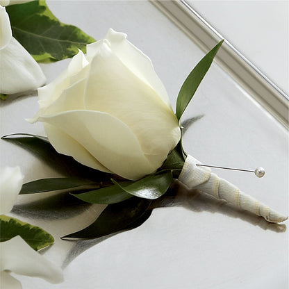 White Rose Boutonniere –  Double D Flower Shop, Mercedes TX